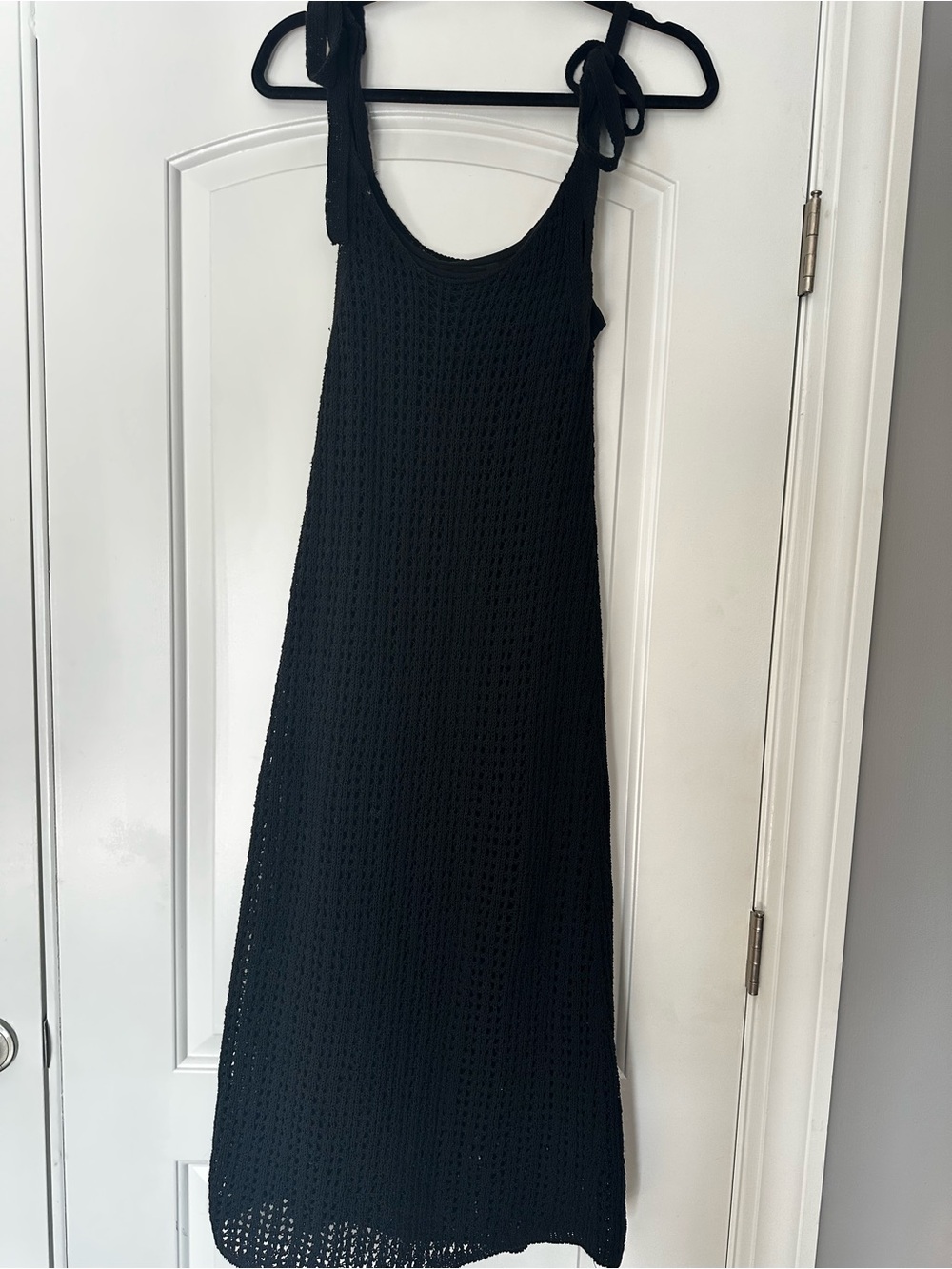 Zara Black Crochet Tie-Strap Midi Dress